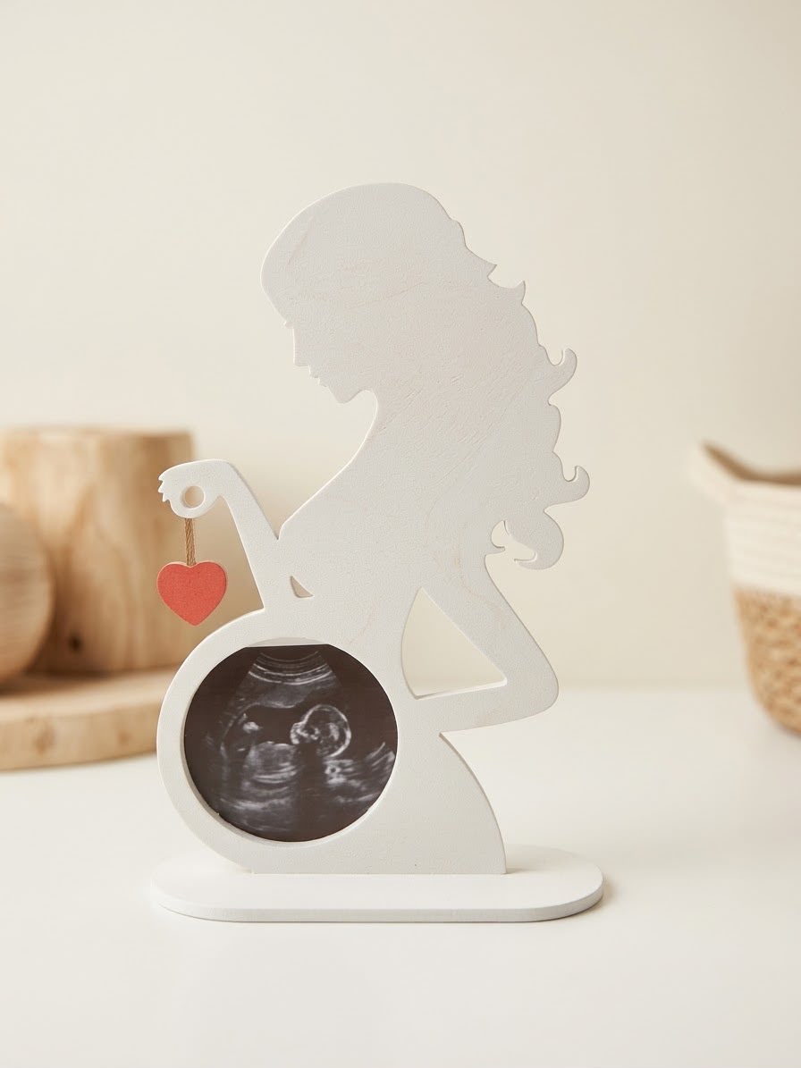 Porte-Photo Échographie en Bois - Silhouette Femme Enceinte Personnalisée