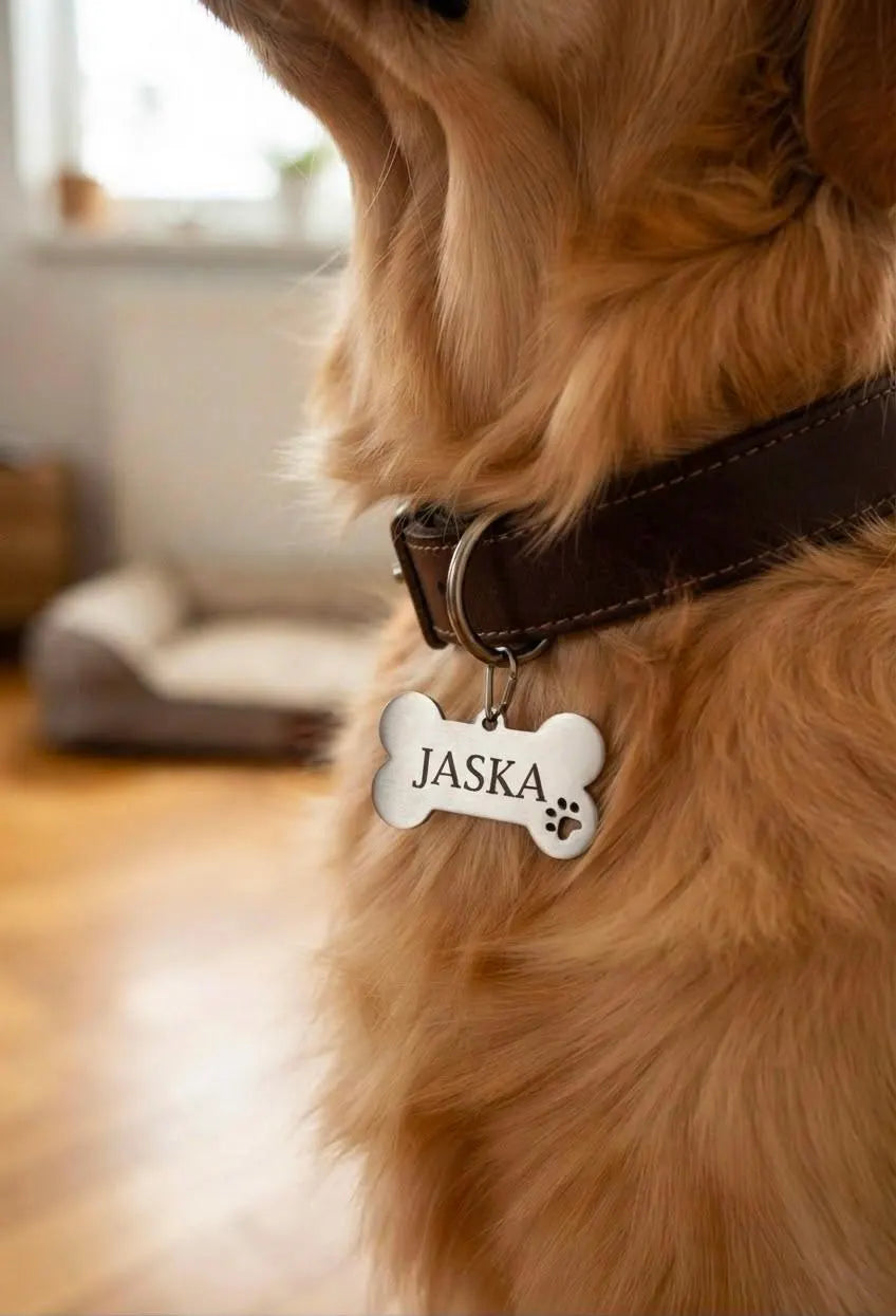 Médaille Chien Personnalisée en Forme d'Os - Nom & Numéro Gravés au Laser