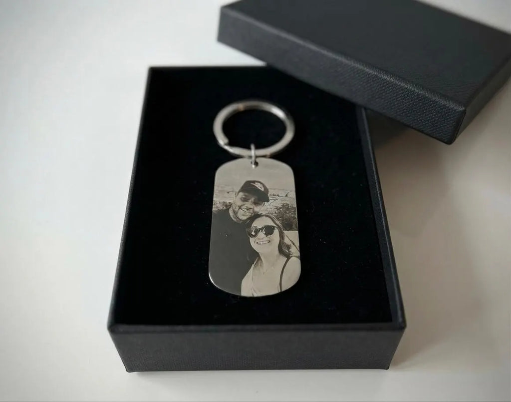 Porte-Clés Personnalisé avec Photo Gravée Laser - Acier Inoxydable