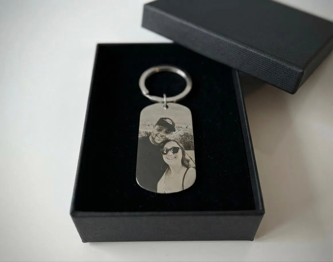 Porte-Clés Personnalisé avec Photo Gravée Laser - Acier Inoxydable