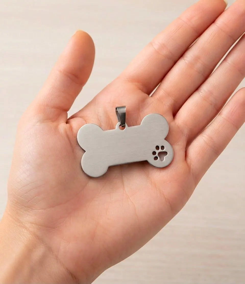 Médaille Chien Personnalisée en Forme d'Os - Nom & Numéro Gravés au Laser