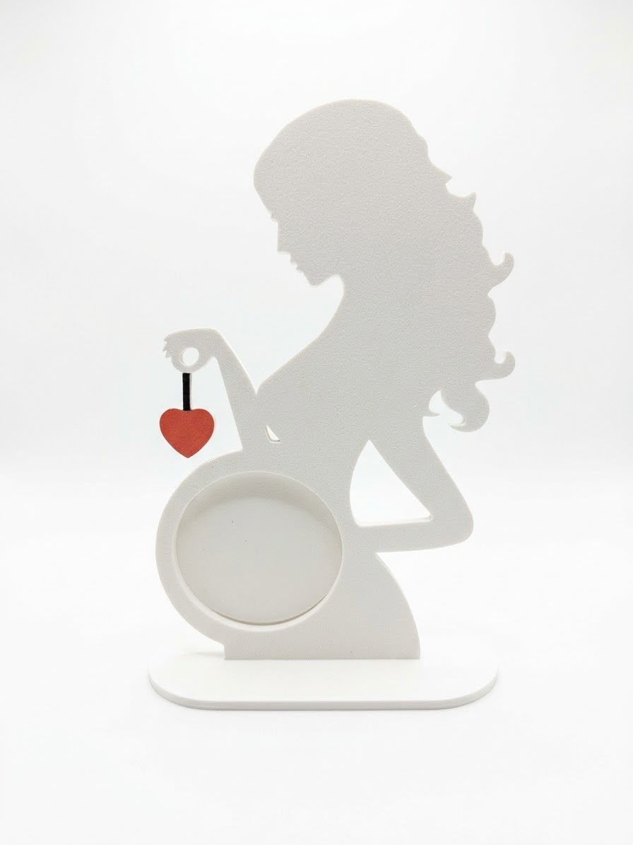 Porte-Photo Échographie en Bois - Silhouette Femme Enceinte Personnalisée