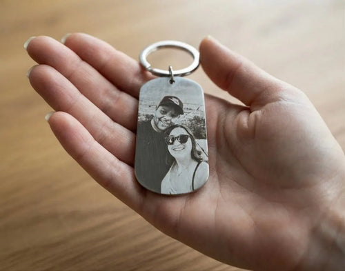 Porte-Clés Personnalisé avec Photo Gravée Laser - Acier Inoxydable